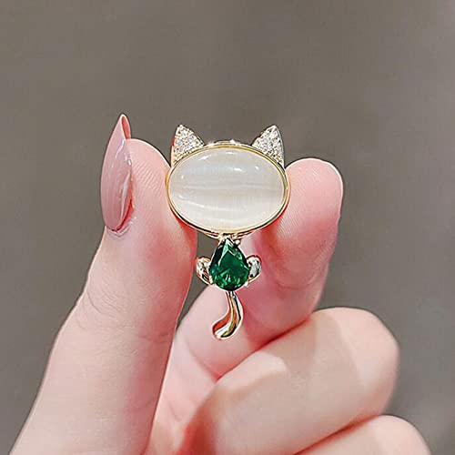 Image of Women Vintage Crystal Cute Cat Brooches For Women Pins Clothing Bag Accessories (Green)