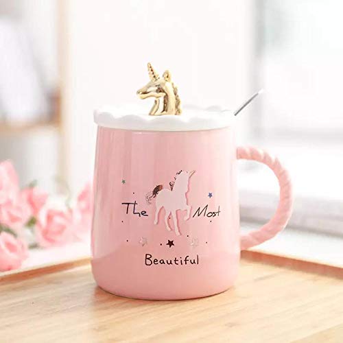Unicorn Ceramic Coffee Mug with Cute Golden 3D Unicorn Lid & Spoon (450 ml) (2)