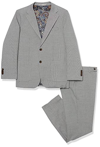 Isaac Mizrahi Boys Slim Fit Boy's Houndstooth Suit- Husky Sizes Business Suit Pants Set, White/Navy, 20 Husky #TOP24