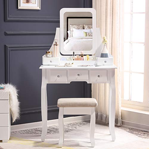 Unihome Vanity Table White Makeup Table with Mirror and Drawers Bedroom Dressing Table for Women