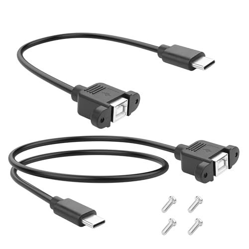 YACSEJAO USB C to USB B 2.0 Female Printer Panel Extension Cable 2 Pcs 0.3M+0.5M Type C Male to USB Type B Female Adapter Cable with Screws Mount (Straight)