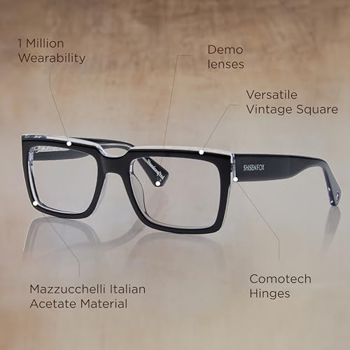 Image of Shisen Fox Kokoro 2.0 Rectangular Acetate Spectacles Frames for Men & Women with Demo Lenses | Classic Full Rim Eye Frames for Men & Women Durable Specs Frame
