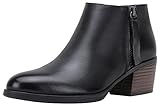 Vepose Women's Black Leather Ankle Boots, Low Chunky Heel Short Booties with Inside Zipper, 9002L Size 7 US (CJY9002L Black 07)