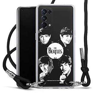 Coque Collier Compatible avec Oppo Find X3 Lite Coque avec Cordon Coque avec Cordon The Beatles Logo Black & White - Les Beatles, Paul McCartney, John Lennon, RIngo Starr, George Harrison