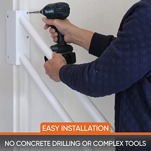 Hold Tight Handrails Steel Jamb-Mount Handrail - Heavy Duty Stair Railing For Decks, Porch, Mobile Homes, Short Stairway - Weatherproof & Non-Slip Powder Coated Finish - [Left Handed], [18"], [White] #TOP5