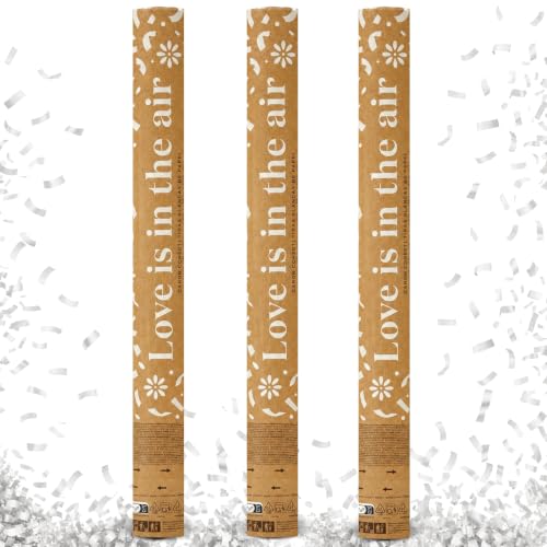 Cañón Confeti Boda, Cañón para fiestas y eventos, Fáciles y Seguros de Usar, Apto para bodas, eventos, celebraciones, Uso interior y Exterior, Diseño Tiras Blancas, 30 cm, Pack de 3 unidades