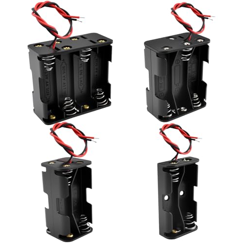 SDTC Tech 4-Pack 2/4/6/8 x AA Battery Holder with Wire Leads 3/6/9/12 Volt Battery Case Box Kit for Arduino Project Led Circuit Experiment
