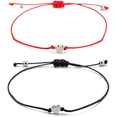 kelistom 6pcs Red/Black String Silver Plated Heart Charm Bracelets Cover