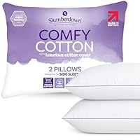 Slumberdown Cotton Bed Pillows 2 Pack - Hotel Quality, Supportive & Breathable Pillow for Back & Side Sleepers | Made in the UK, Hypoallergenic & Washable (48 x 74cm)