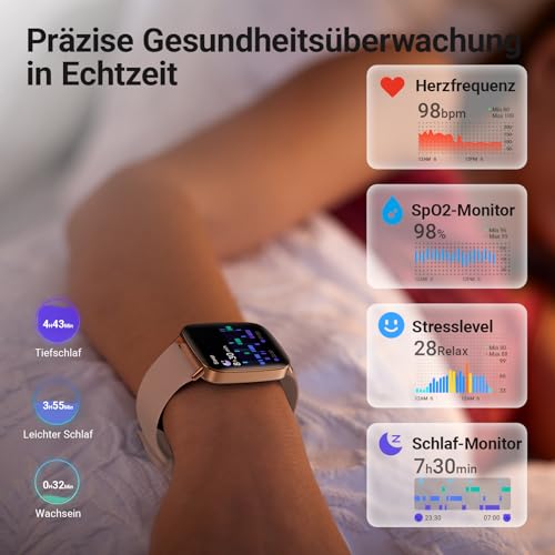 Fitpolo Smartwatch Damen mit Telefonfunktion, 1,85" Smart Watch, Fitnessuhr mit Herzfrequenz SpO2 Schlafmonitor Schrittzähler… – Ansicht 2