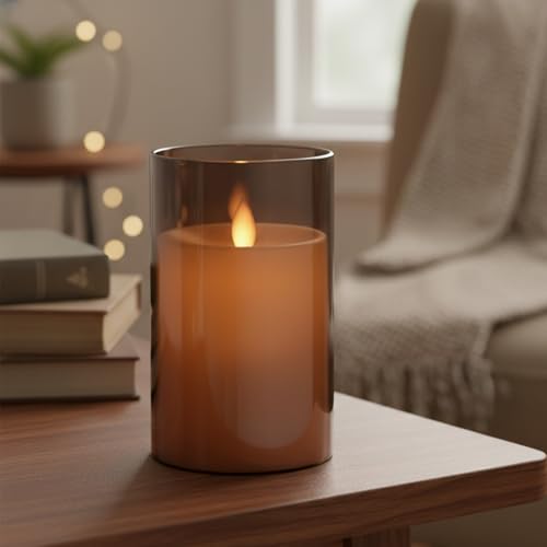 Image of LTETTES Flameless LED Candle with Grey Acrylic Fiberglass - 4x3 inch| Swiveling Faux Wick, AA Battery Powered with Remote & Timer | Smokeless Electric Candle for Home, Festival, Wedding Decor & Gifting