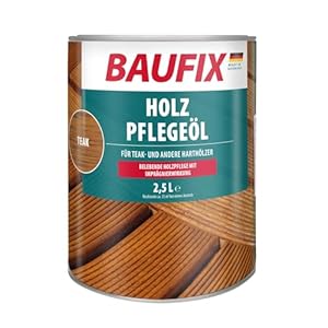 BAUFIX Holz-Pflegeöl teak, seidenmatt, 2.5 Liter, Holzpflege, geruchsmildes Holz Öl für außen & innen, für Holzterassen/Gartenmöbel/Ho...