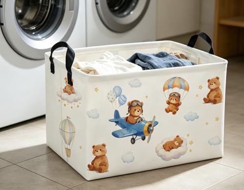 Image of Rectangle Kids Baskets Bear Basket Cute Storage Bin Organizer Boys Box for Room Decor Gift Basket(Bear)