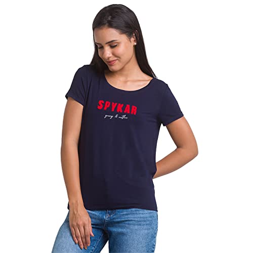 Image of Spykar Women's Cotton Printed Slim Fit T-Shirt