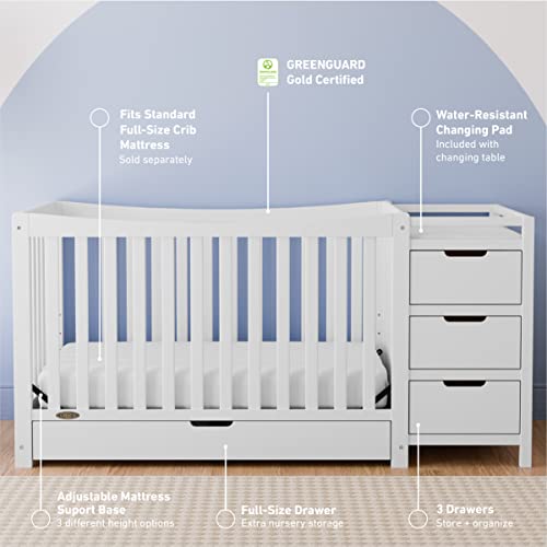 Graco Remi 4-in-1 Convertible Crib & Changer – GREENGUARD Gold Certified, Fits Standard Crib Mattress, Converts to Toddler Bed and Full Bed, 4 Adjustable Mattress Heights (White) by Graco - Image 2