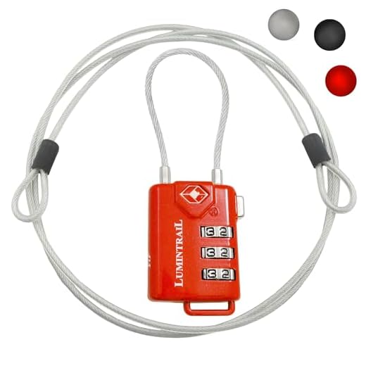 TSA Approved Cable Luggage Locks plus Bonus 4 Foot Steel Cable Lumintrail Combination Travel Security Lock - 1 Pack, Red