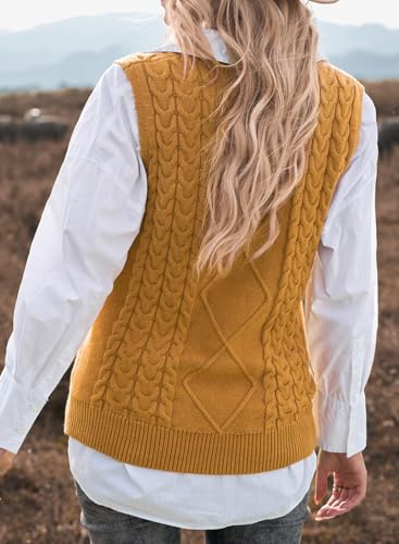 Image of EVALESS Oversized Sweater Vest for Women V Neck Sleeveless Cable Knit Tops