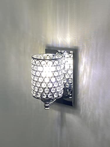 Image of Crystal Wall Sconce with Chrome Finish (Set of 2) Modern Concise Style Wall Light Fixture Polyhedral Opal Crystal Shade for Bath Room Bed Room LED Bulb(not Include)