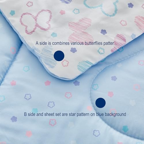 Image of JHXHMX Butterfly Toddler Bedding Set for Girls,4 Pieces Bed-in-a-Bag Toddler Bed Set,Soft Crib Comforter Sheet Set Including Comforter,Fitted Sheet,Flat Sheet and Pillowcase-White