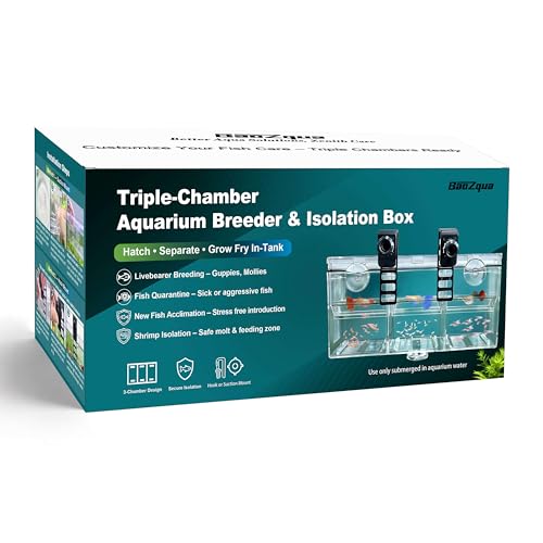 Image of Triple-Chamber Fish Breeder Box for Fish Tank, Guppy Fry Nursery | Pregnant fish give birth up top; newborns drop below out of reach of adult fish. Isolates bettas or shrimp in your aquarium.