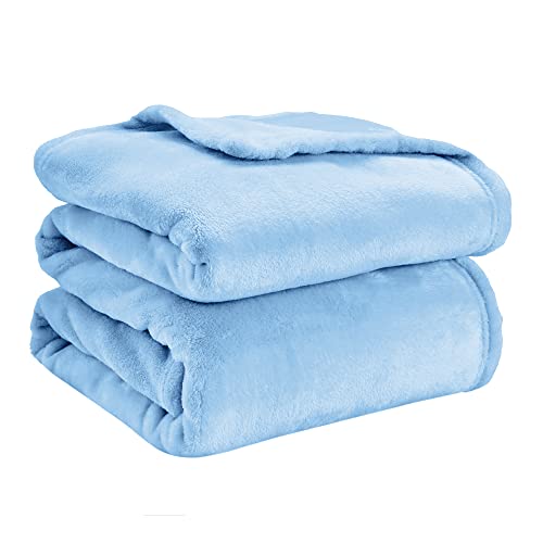 LINENOVA 300GSM Fleece Blanket 220x240cm Queen Size, Super Soft and Warm Flannel Throw for Bed, Sofa, Couch, Travel or Gift, Light Blue