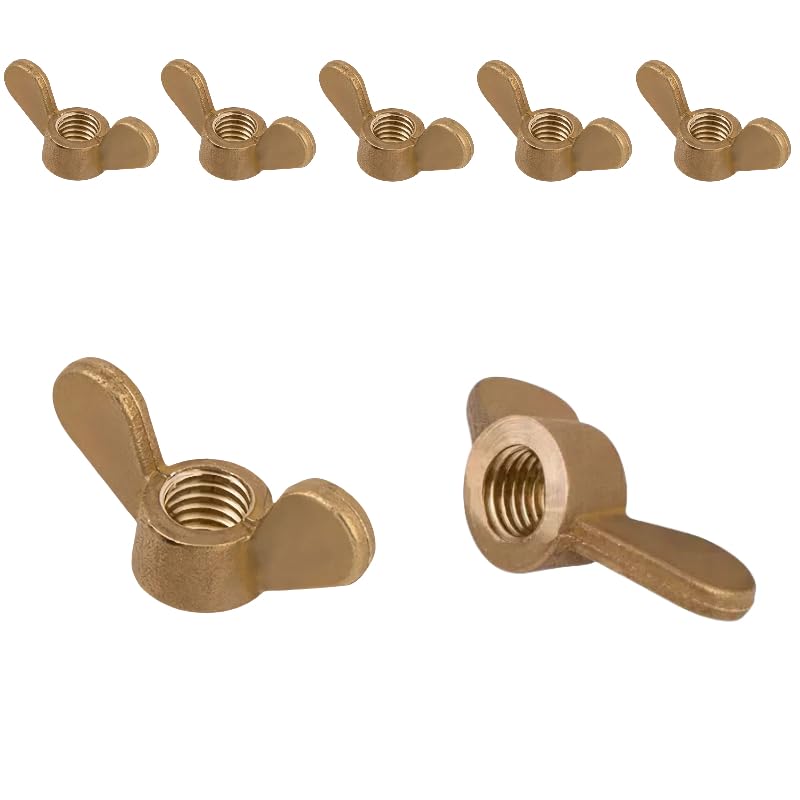 M6 Wing Nuts 5PCS Brass Wing Nut Heavy Duty Butterfly Nuts for Hand-Tightening Screws for Threaded Bolts DIY Tools
