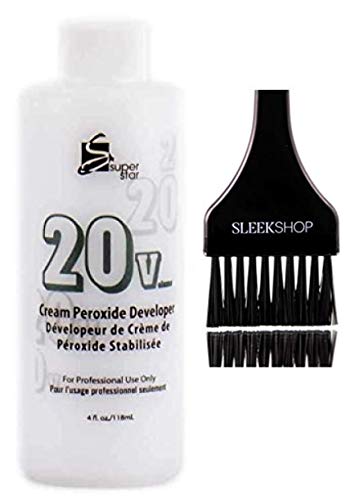 Super Star Marianna Cream Peroxide Developer (w Sleek Brush) Superstar Hair Color Hydrogen Creme Activator for Haircolor Dye & Lighteners (20 Volume   6% - 4 oz size)
