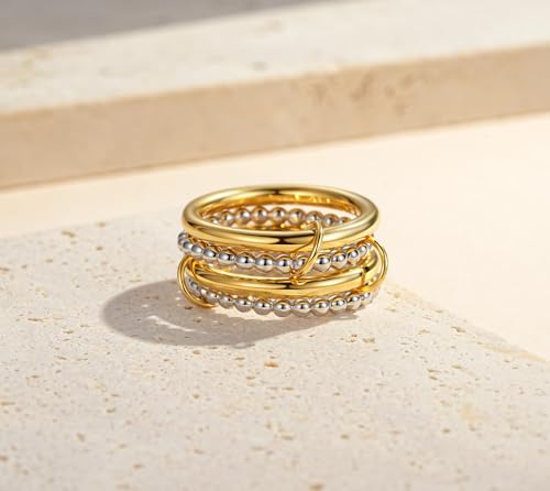 Step Forward Interlocked Stackable Ring for Women - Statement Mixed Metals Multi Ring Stack - Two-Toned 4 Connected Stacking Rings Set Jewelry — view 5