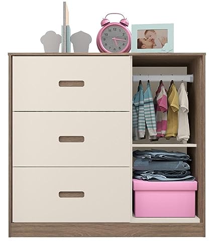 Jogo De Quarto Infantil Livia Com Berço Mini Cama Cômoda e Roupeiro Canaã