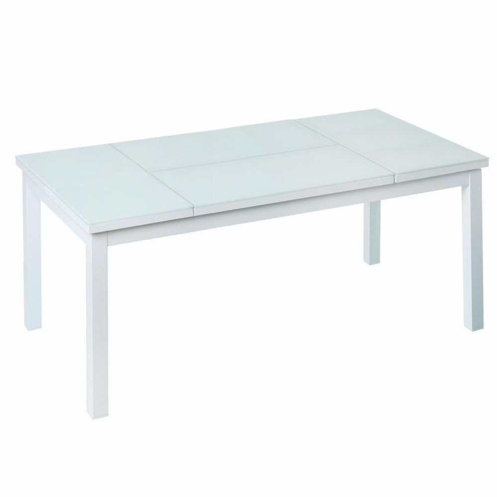 LOLAhome Mesa de Centro elevable para Exterior de Aluminio Blanco y Cristal Templado, de 120x60x48 cm, Modelo Agnes