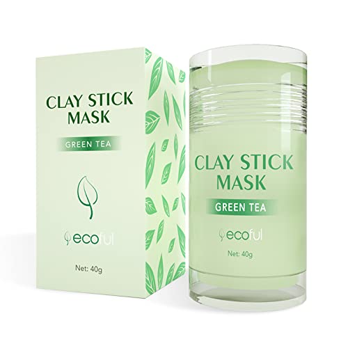 ECOFUL Poreless Deep Cleanse Green Tea Mask Stick for Face | Blackhead Remover with Green Tea Extract | Green Mask Dry Skin Face Moisturizer Mask | Moisturizing Clay Stick Mask for Women Men(40g)