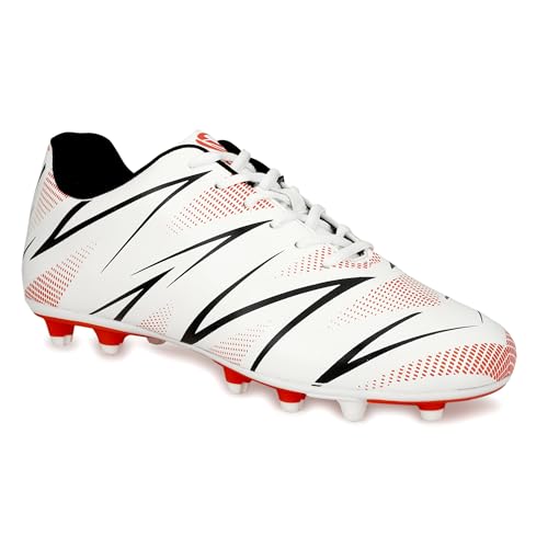 Image of PRO KVH Men's Football Stud Shoes - White-Red | Lightweight Soccer Cleats for Men | Synthetic Upper, TPU Sole | Durable Grip Sports Shoes for Football