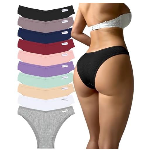 FINETOO 10 Pack Womens Underwear Cotton Rib Cheeky Panties Ladies Brazilian Hipster Sexy V-Waist Cute Lingerie S-XL