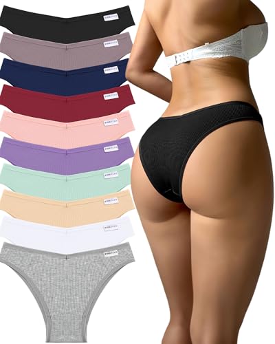 Image of FINETOO Womens Cotton Underwear Sexy Stretch Bikini Panties Low Rise Hipster Ladies Soft V-Waist Cheeky