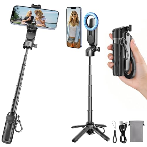 Yizhet Magnetisches Selfie Stick Stativ mit Universal-Clip 4-in-1 Mini Handy-Stativ für alle Smartphones Bluetooth Fernbedienung 360 Drehbar & Stabiler Tripod Ideal für Reisen und Vlogging