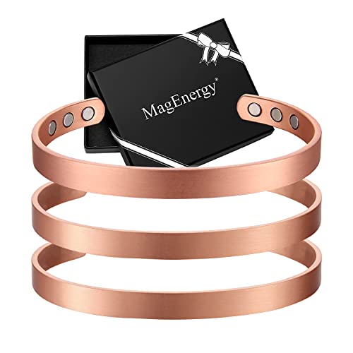 Magenergy Copper Bracelet(1Magnetic+2No Magnetic) For Arthritis Lymph Detox For Men And Women,Adjustable Cuff Bangle Jewelry Gift 3Pcs #TOP22