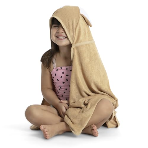 Image of Delta Children Kids Hooded Bath Towel with Pockets - Super Soft and Absorbent- Great Gift for Boys and Girls, Tan Dog