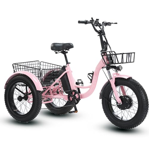 Triciclo eléctrico para adultos, bicicleta asistida con neumáticos gruesos de 20 pies, paseos cómodos, faro, pantalla LCD, cesta de carga trasera, asiento ajustable, carga máxima de 150 kg