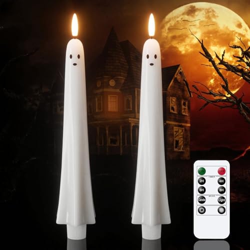 Wondise Halloween Ghost Flameless Taper Candles with Remote & Timer