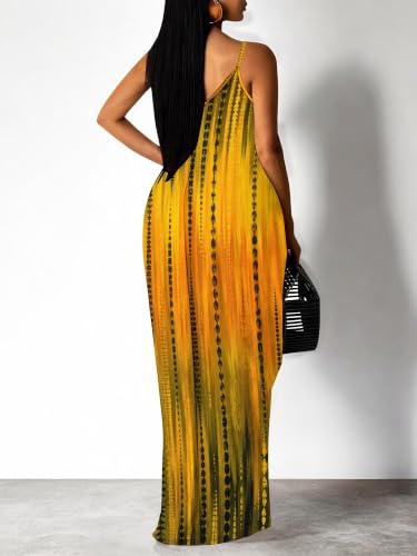 Image of Women's Summer Maxi Dress Spaghetti Strap Floral Boho Beach Long Sundress with Pockets