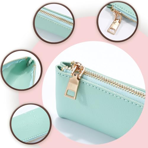 Image of GORGECRAFT Slim Design Soft Case Small PU Leather Aesthetic Pen Pouch Storage Bag Solid Color Portable Zipper Cosmetic Bag for Pen Markers Gifts (Aquamarine)