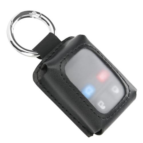 Homakover Black Leather Car Key Fob Cover Sleeve Compatible for Ford F150 F250 F350/Chevy/Escalade/Hummer, Keychain Fob Holder with PVC Visible Window, Remote Protector Case