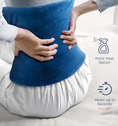 Electric Heating Pad for Back Pain & Cramps - Gifts for Women, Men, Mom, Dad, Christmas, Mothers Day, Fathers Day - Soft Machine Wash Fabric, Auto Shut Off, Moist Heat for Neck, Shoulder, 12"x24" Blue - Image 6