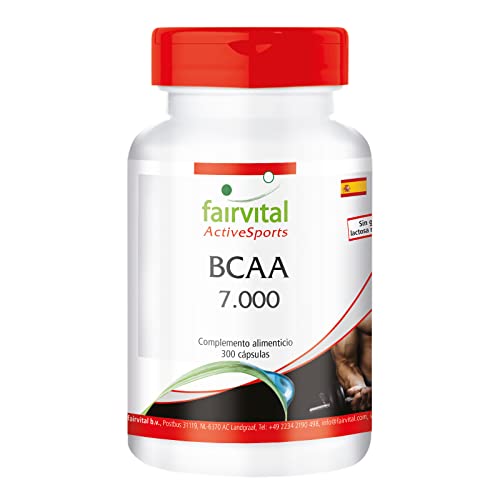Fairvital | BCAA 7000 - Aminoácidos ramificados - Suplemento VEGANO y sin aditivos - 300 Cápsulas - Valina + Leucina + Isoleucina - Calidad Alemana