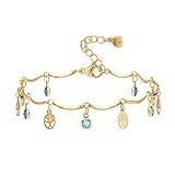 Yumikoo Tobillera chapada en oro de 18 quilates para mujer, Medio, Latón, Circonita cúbica