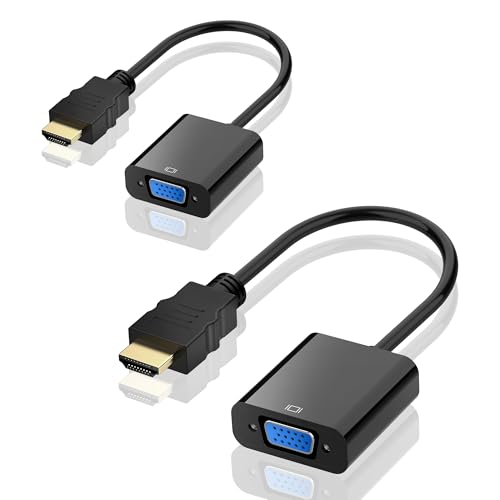 HOYAWU Adaptador HDMI a VGA, 2 unidades, unidireccional, chapado en oro, HDMI a VGA (macho a hembra), adaptador HDMI para monitor, computadora, laptop, proyector, HDTV, Chromebook, Raspberry Pi, Xbox