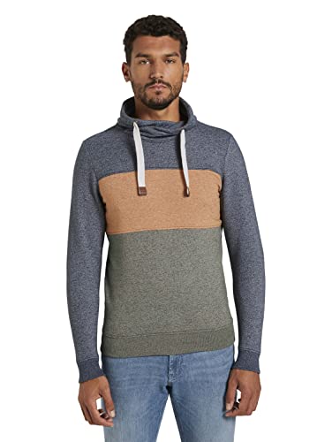 TOM TAILOR Herren Meliertes Sweatshirt mit Blockstreifen 1022213, 13050 - Olive Night Green, S