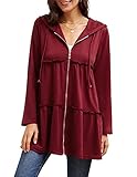 GRACE KARIN Women's Thin Tunic Hoodie Long Sleeve Zip Up Sweatshirt Long Hoodie Dress Wine L