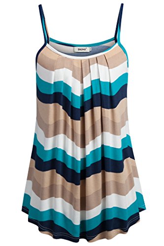 BEPEI Women's Summer Tops,Loose Casual Summer Pleated Flowy Sleeveless Camisole Tank Date Night Romantic Evening Nightwear Outfits Blue Beige Floral Small Size