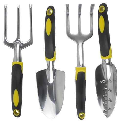 BeiLan Gardening Tools Set, 4 Piece Garden Tools for Trowel, Transplanter, Cultivator, Weeding Fork Digging Weeding Loosening Soil Aerating Transplanting